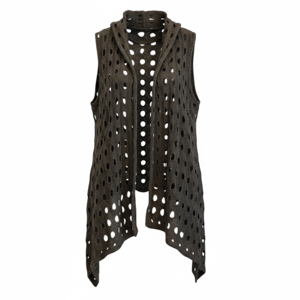 Forest fairy open knit waterfall sleeveless cardigan wool blend